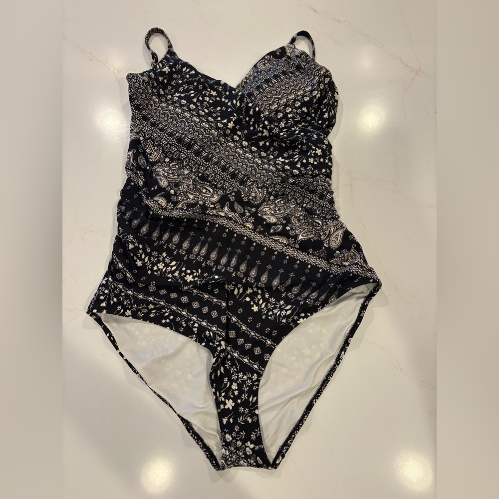 H&M Black & Cream Paisley One-Piece Swimsuit